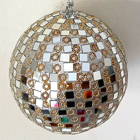 NEW Set of 2 Large Glass Mirror Disco Ball Ornaments with Rhinestones - Picture 5 of 16